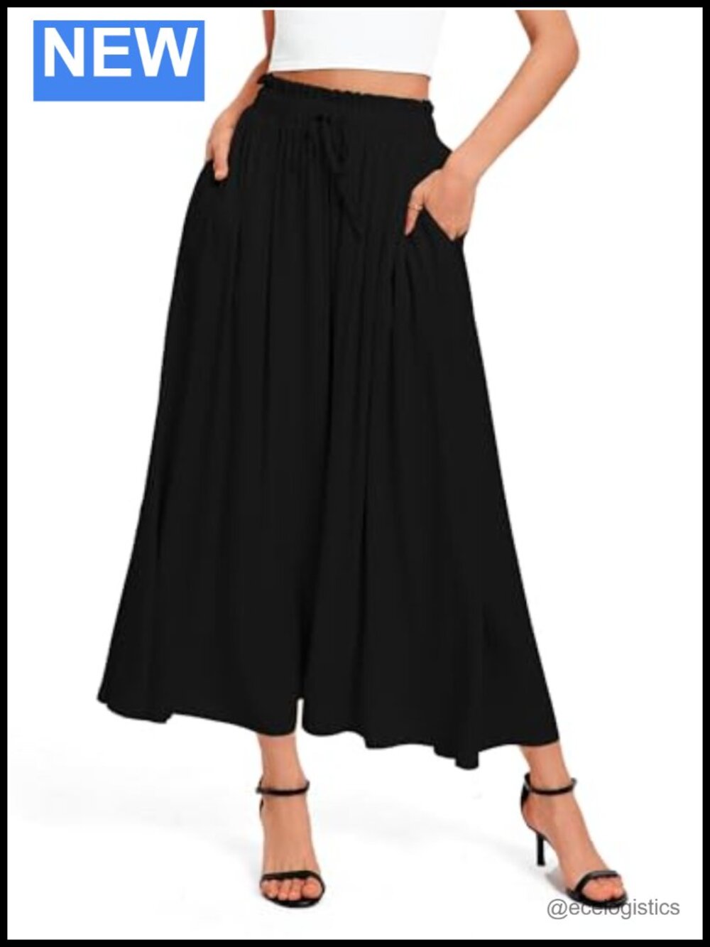 High Waisted A-Line Maxi Skirt Flowy Rayon with Pockets